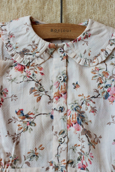 Crop Shirt in Birds Flower Print by Bonjour Diary - Petite Belle