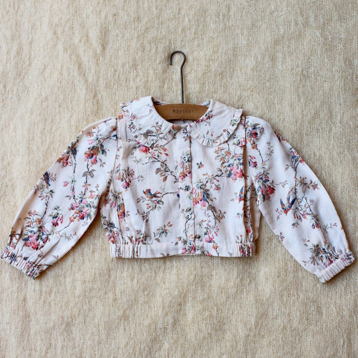 Crop Shirt in Birds Flower Print by Bonjour Diary - Petite Belle