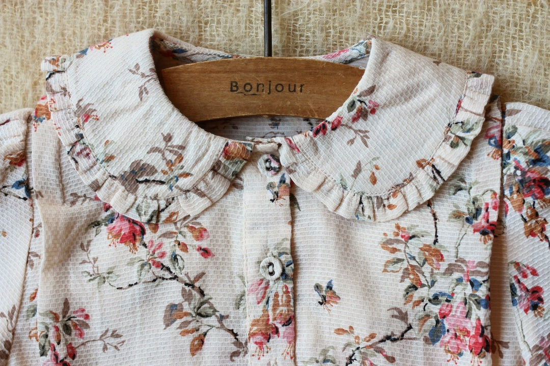 Crop Shirt in Birds Flower Print by Bonjour Diary - Petite Belle