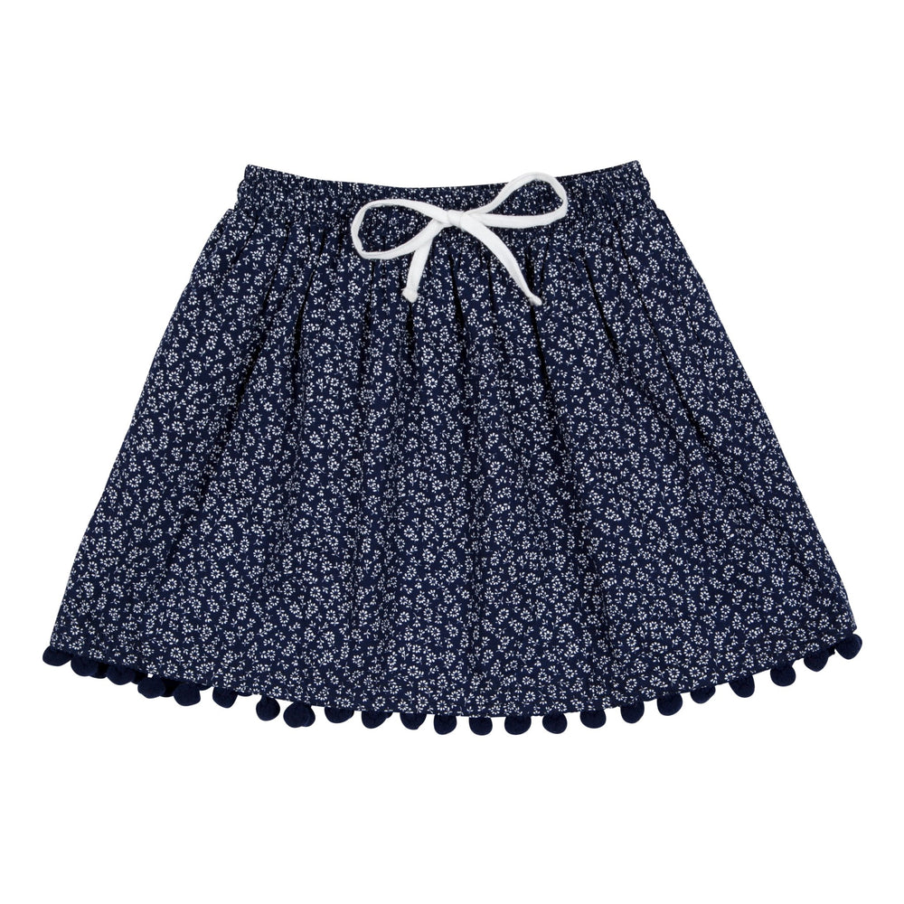 Floral Print Gathering Skirt with Pompom - Petite Belle