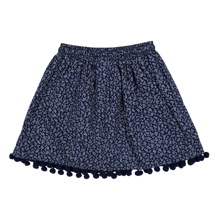 Floral Print Gathering Skirt with Pompom - Petite Belle