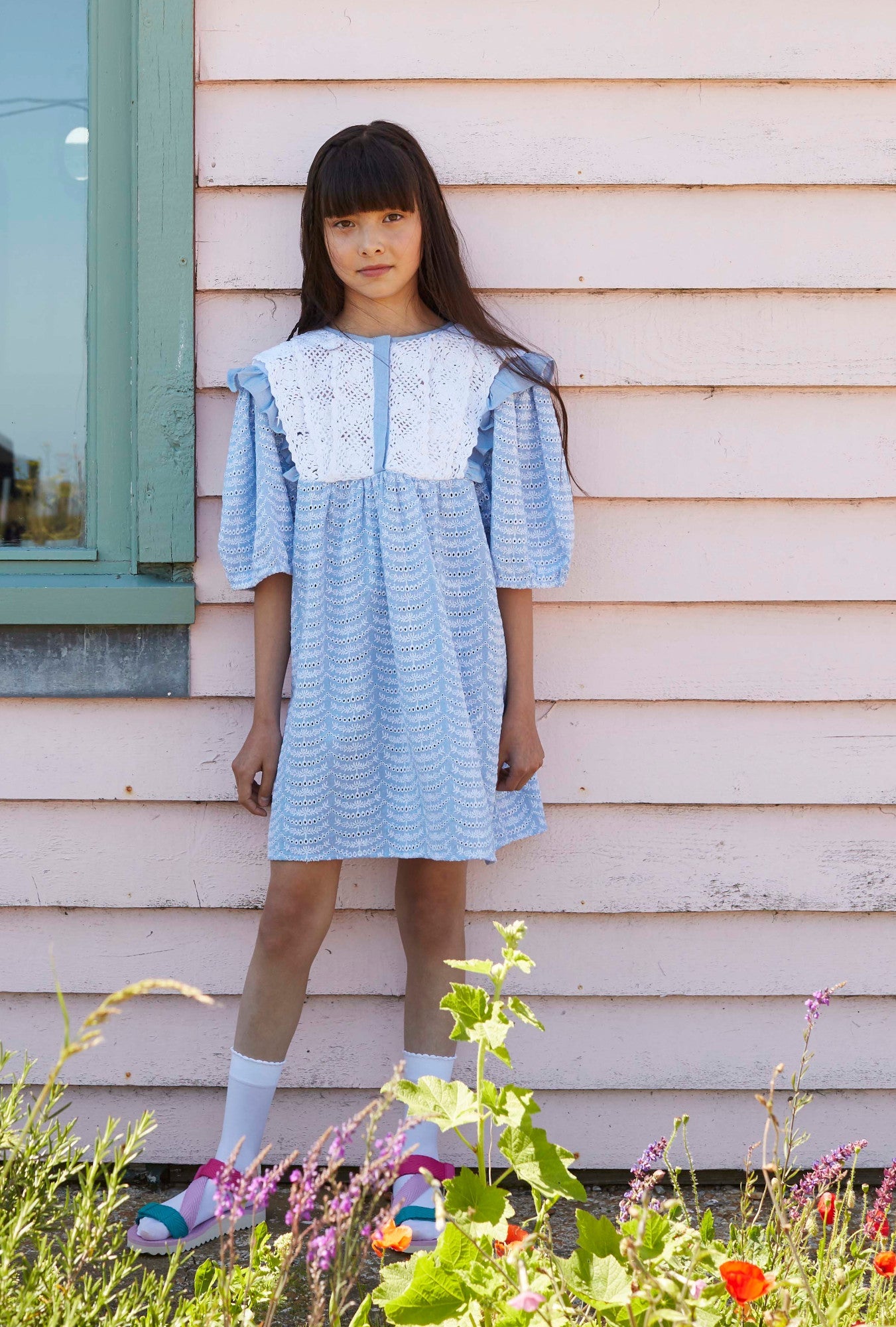 FISH&KIDS PATCHWORK DRESS WITH COLLAR（Little cotton clothes