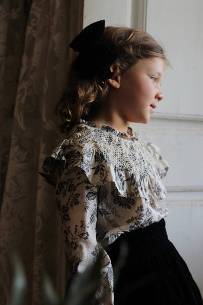 Handsmock Collar Blouse in Wallpaper Flower Print by Bonjour Diary