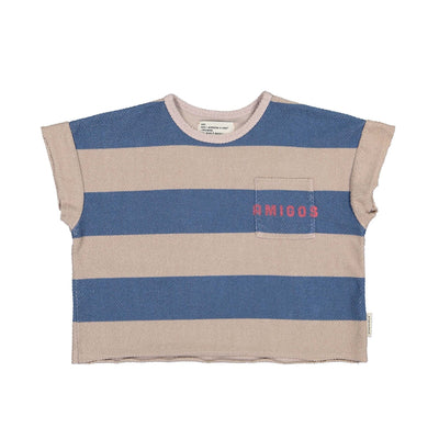 Light Brown and Blue Stripes Tee by Piupiuchick - Petite Belle