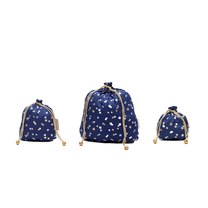 Midnight Stars Reusable Cotton Gift Bags by Paper Mirchi - Petite Belle