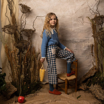 Navy Gingham Flared Trousers by Birinit Petit - Petite Belle