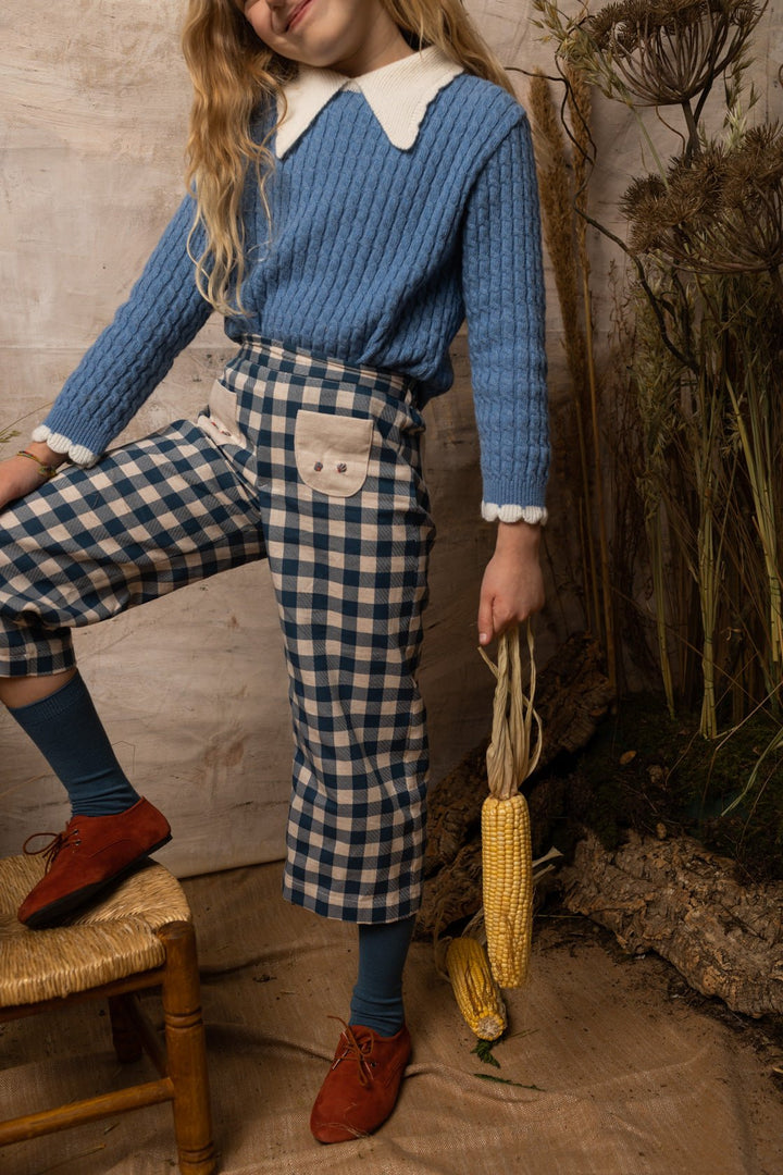 Navy Gingham Flared Trousers by Birinit Petit - Petite Belle