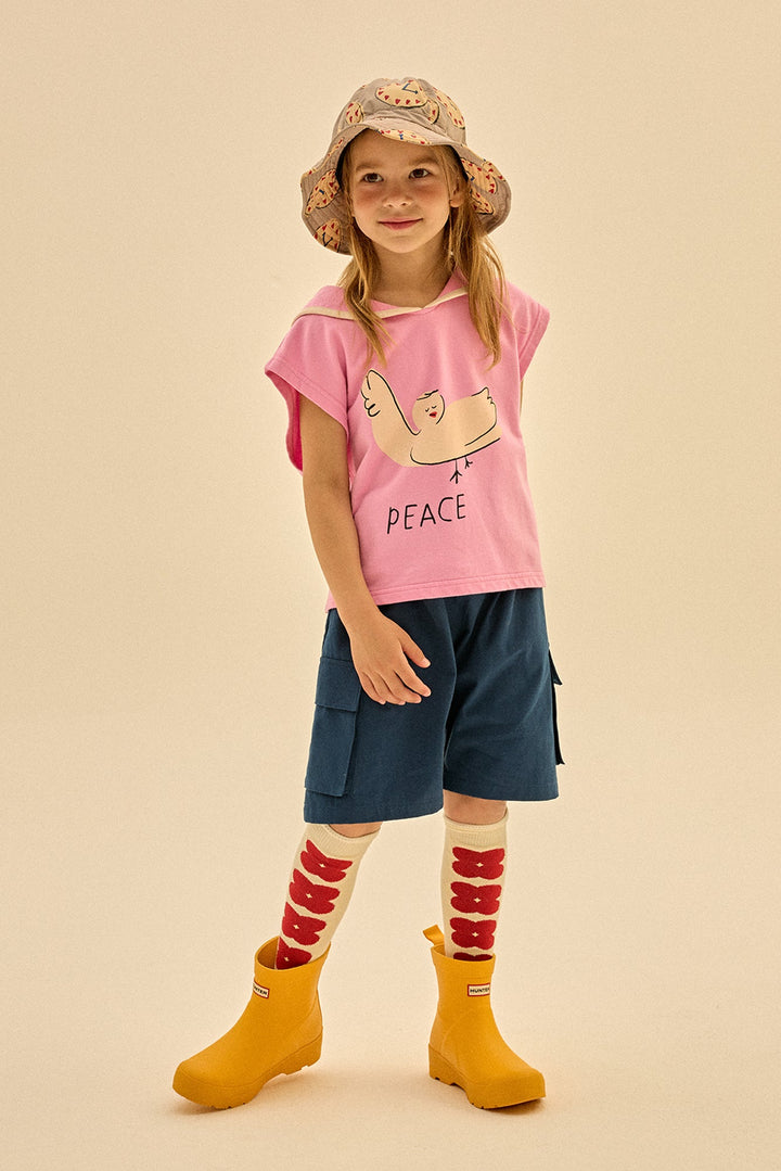 Peace Collar Sleeveless Tee in Pink by Jelly Mallow - Petite Belle