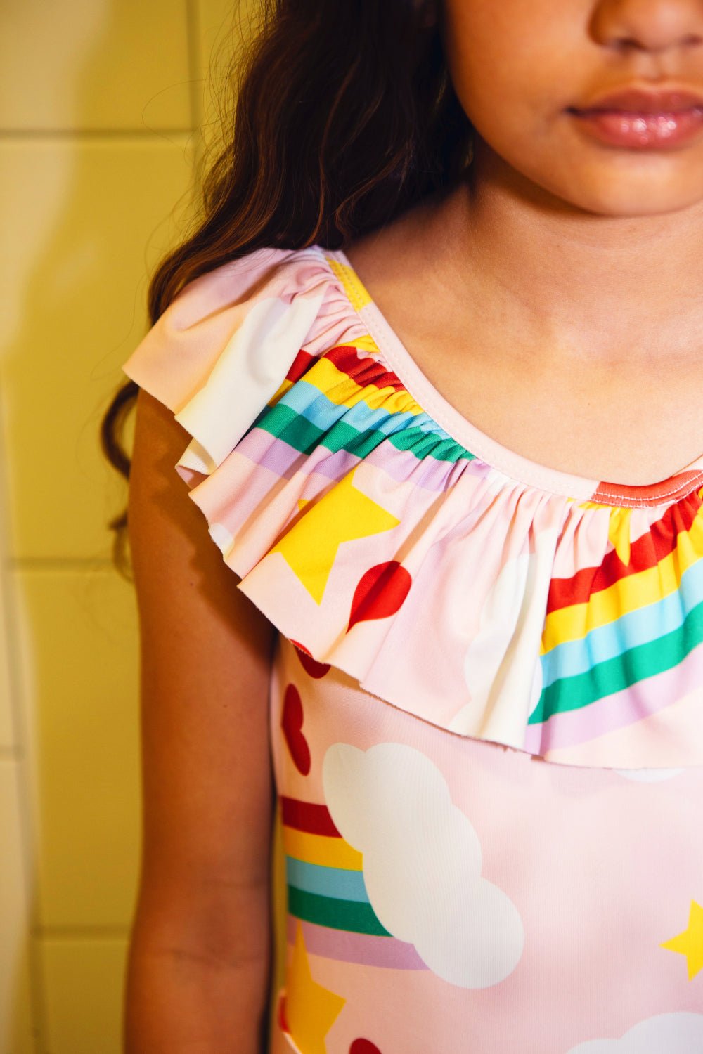 Pink Rainbow Ruffle Collar Swimsuit by Hugo Loves Tiki - Petite Belle