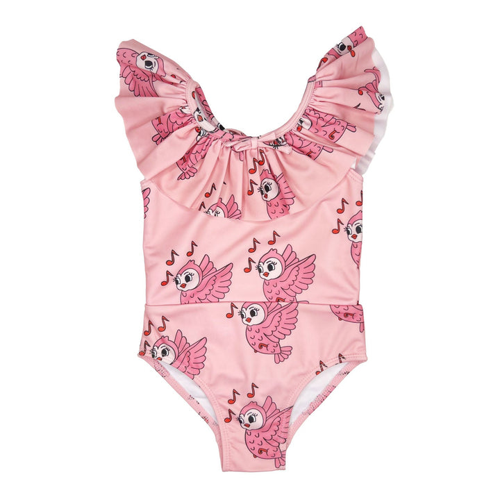 Pink Songbird Ruffle Collar Swimsuit by Hugo Loves Tiki - Petite Belle