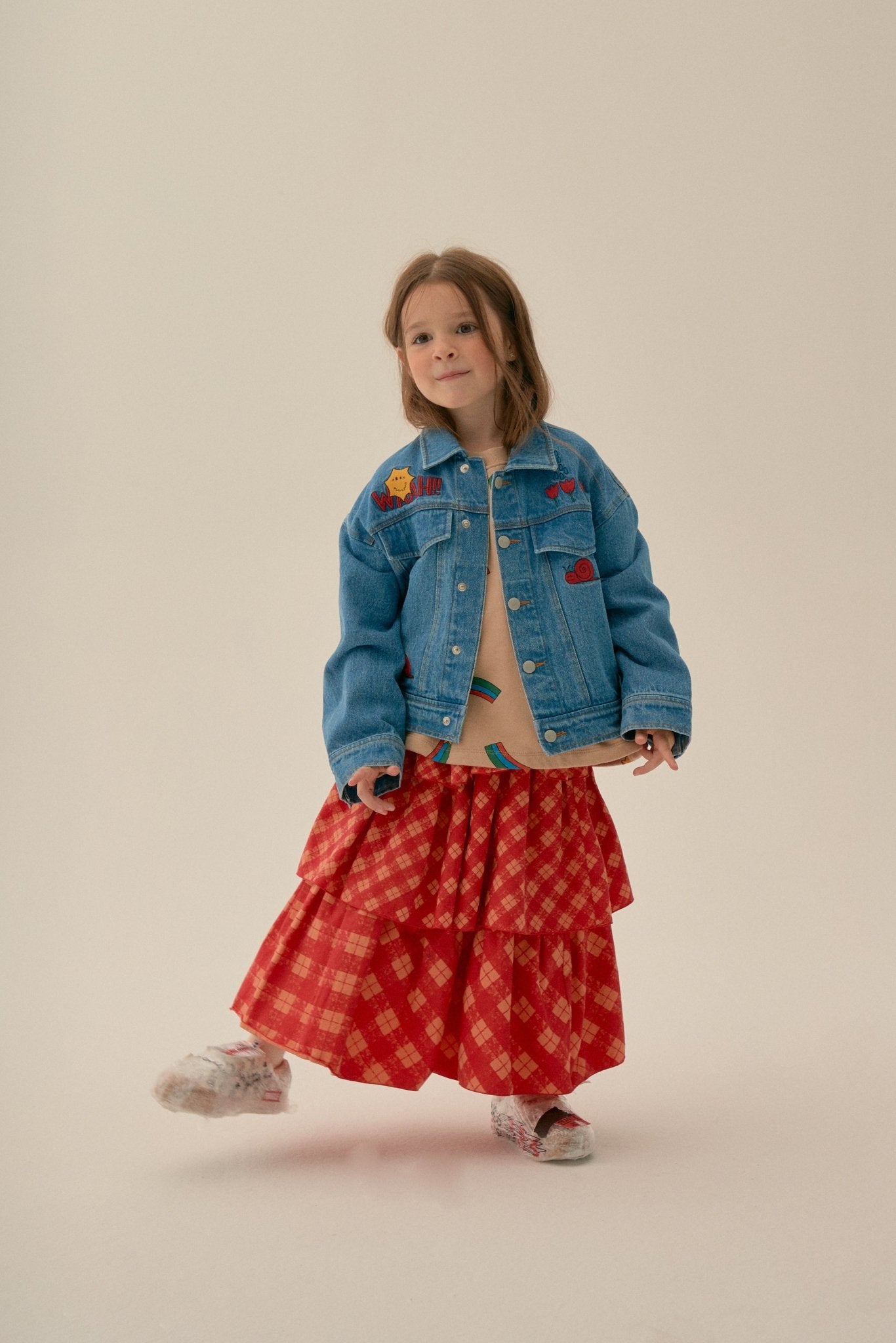 Red Check Tiered Skirt by Jelly Mallow - Petite Belle
