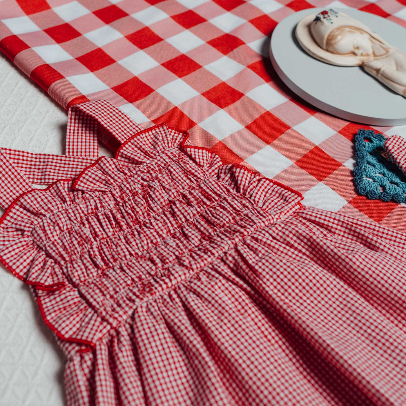 Red Gingham Overall Dress by Birinit Petit - Petite Belle