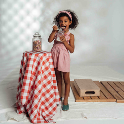 Red Gingham Overall Dress by Birinit Petit - Petite Belle