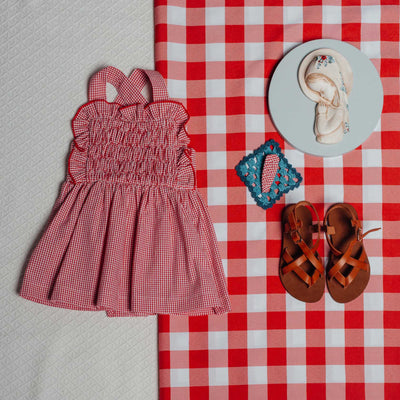 Red Gingham Overall Dress by Birinit Petit - Petite Belle