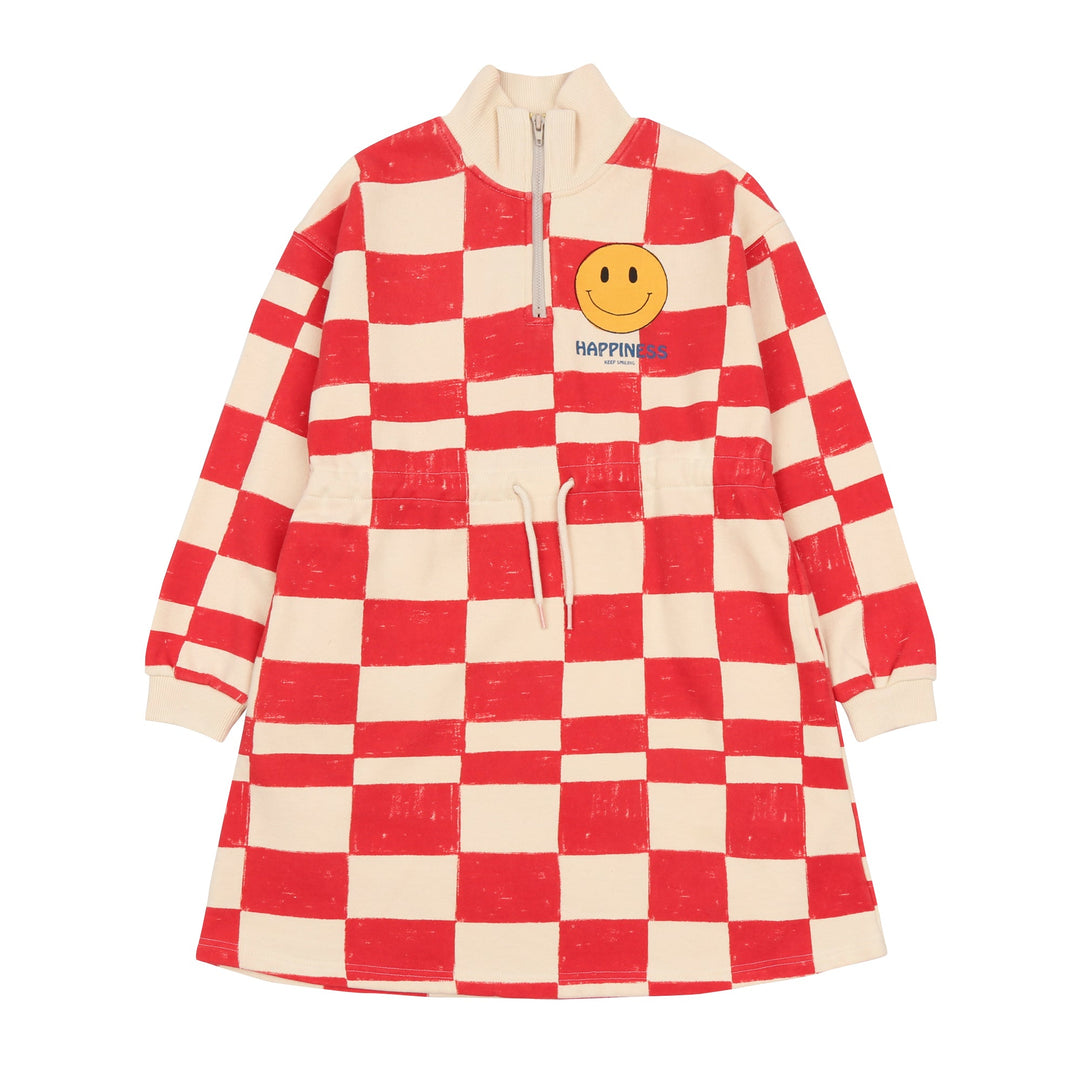 Red Grid Half Zip Dress by Jelly Mallow - Petite Belle