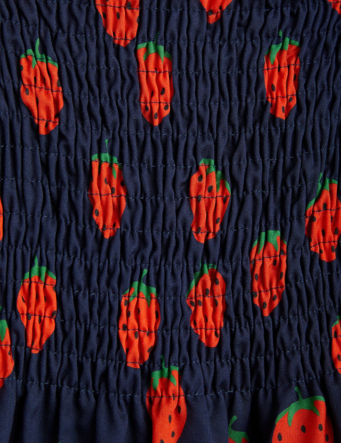 Strawberries Woven Puff Sleeves Dress in Blue by Mini Rodini - Petite Belle